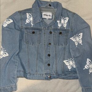 Butterfly Womens Size Medium Cropped Blue Jean Jacket from Between Us